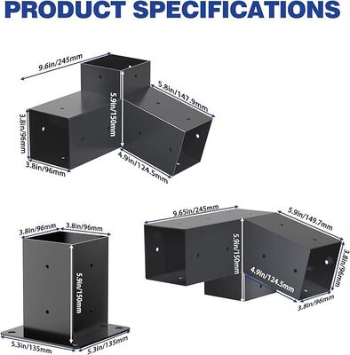 Kit de matériel de pergola extérieure ️ 4x4 pouces trois voies de supports métalliques inclinés